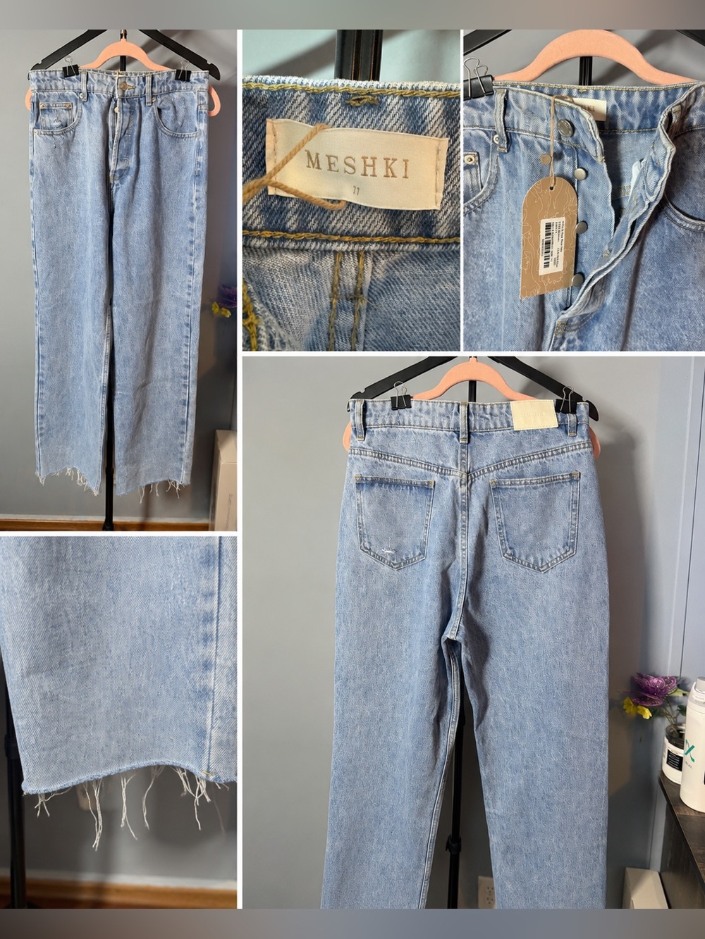 MESHKI Light Wash Distressed Raw Hem Jeans – Size 11 – NWT